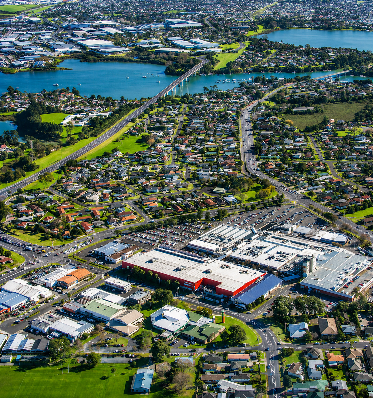 Aerial view of an Auckland suburb Rent Power manages
